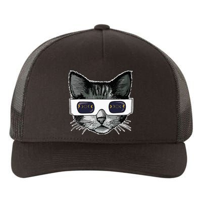 Solar Eclipse Cat Wearing Solar Eclipse Glasses Yupoong Adult 5-Panel Trucker Hat