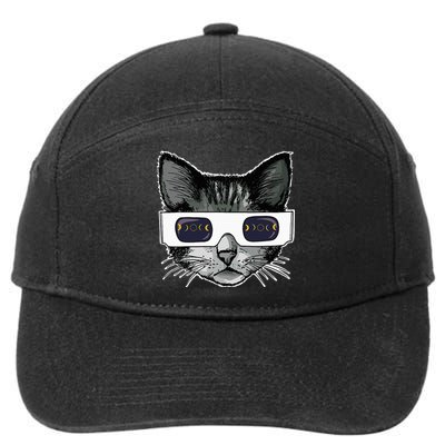 Solar Eclipse Cat Wearing Solar Eclipse Glasses 7-Panel Snapback Hat