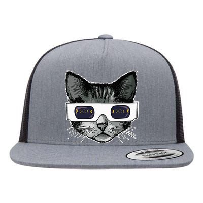 Solar Eclipse Cat Wearing Solar Eclipse Glasses Flat Bill Trucker Hat