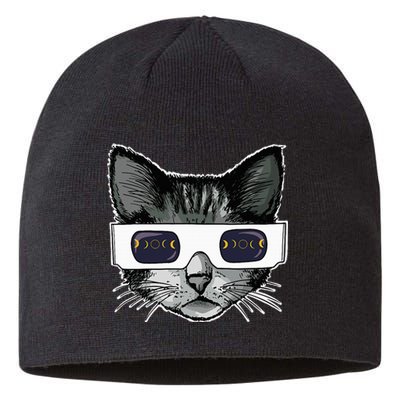 Solar Eclipse Cat Wearing Solar Eclipse Glasses Sustainable Beanie