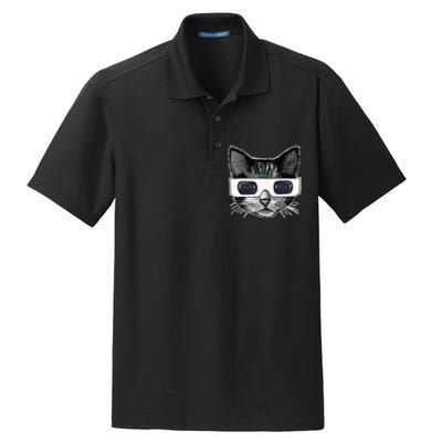 Solar Eclipse Cat Wearing Solar Eclipse Glasses Dry Zone Grid Polo