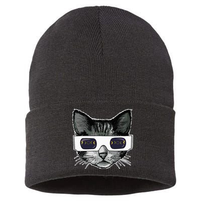 Solar Eclipse Cat Wearing Solar Eclipse Glasses Sustainable Knit Beanie