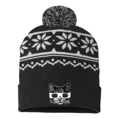 Solar Eclipse Cat Wearing Solar Eclipse Glasses USA-Made Snowflake Beanie