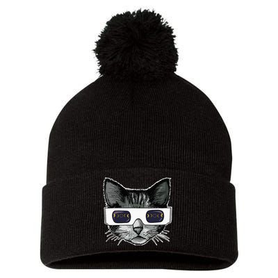 Solar Eclipse Cat Wearing Solar Eclipse Glasses Pom Pom 12in Knit Beanie