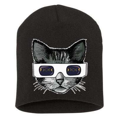 Solar Eclipse Cat Wearing Solar Eclipse Glasses Short Acrylic Beanie