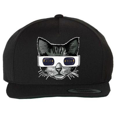 Solar Eclipse Cat Wearing Solar Eclipse Glasses Wool Snapback Cap