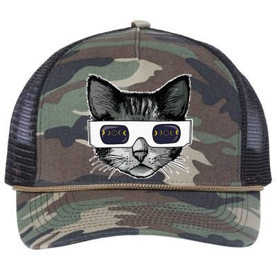 Solar Eclipse Cat Wearing Solar Eclipse Glasses Retro Rope Trucker Hat Cap