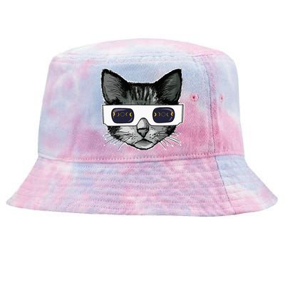 Solar Eclipse Cat Wearing Solar Eclipse Glasses Tie-Dyed Bucket Hat