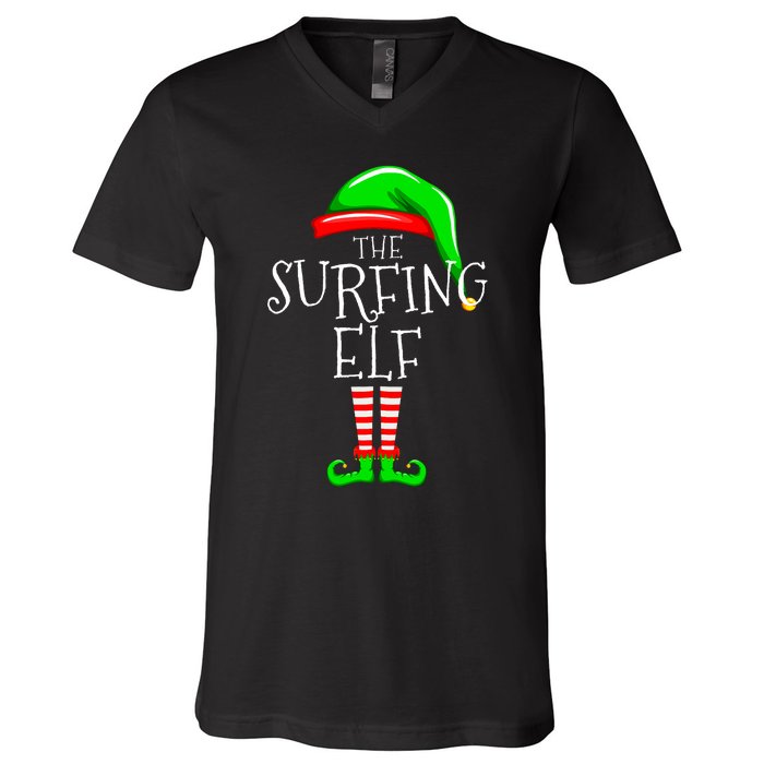 Surfing Elf Christmas Family Matching V-Neck T-Shirt