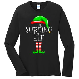 Surfing Elf Christmas Family Matching Ladies Long Sleeve Shirt