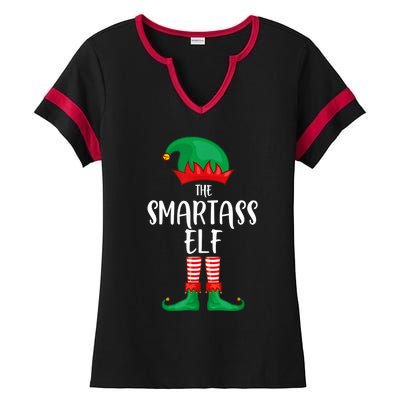 Smartass Elf Christmas Party Matching Family Group Pajama Ladies Halftime Notch Neck Tee