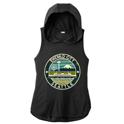 Seattle Emerald City Washington Usa Vintage Ladies PosiCharge Tri-Blend Wicking Draft Hoodie Tank