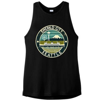 Seattle Emerald City Washington Usa Vintage Ladies PosiCharge Tri-Blend Wicking Tank