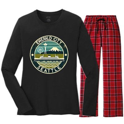 Seattle Emerald City Washington Usa Vintage Women's Long Sleeve Flannel Pajama Set 