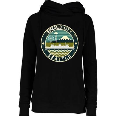 Seattle Emerald City Washington Usa Vintage Womens Funnel Neck Pullover Hood