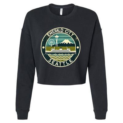 Seattle Emerald City Washington Usa Vintage Cropped Pullover Crew