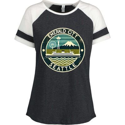 Seattle Emerald City Washington Usa Vintage Enza Ladies Jersey Colorblock Tee