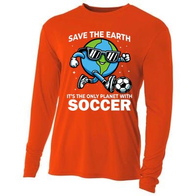 Save Earth Conservation Soccer Player Funny Earth Day Cooling Performance Long Sleeve Crew