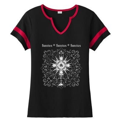 Sanctus Eucharist Catholic Traditional Latin Mass Jesus Ladies Halftime Notch Neck Tee