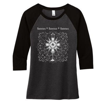 Sanctus Eucharist Catholic Traditional Latin Mass Jesus Women's Tri-Blend 3/4-Sleeve Raglan Shirt