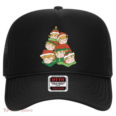 Sleepy Elves Cute Christmas Holiday High Crown Mesh Back Trucker Hat