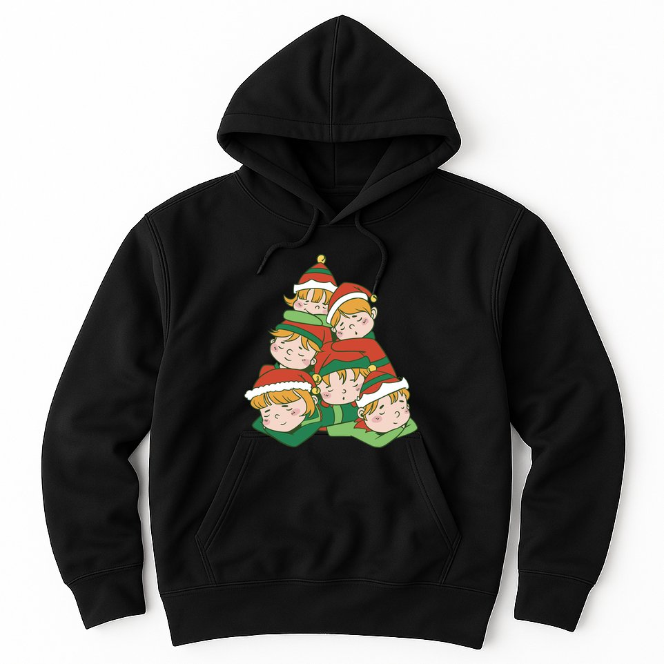 Sleepy Elves Cute Christmas Holiday Hoodie