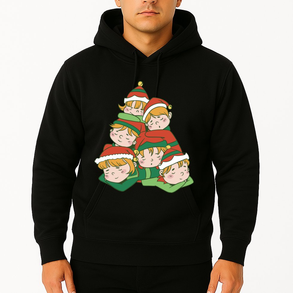 Sleepy Elves Cute Christmas Holiday Hoodie
