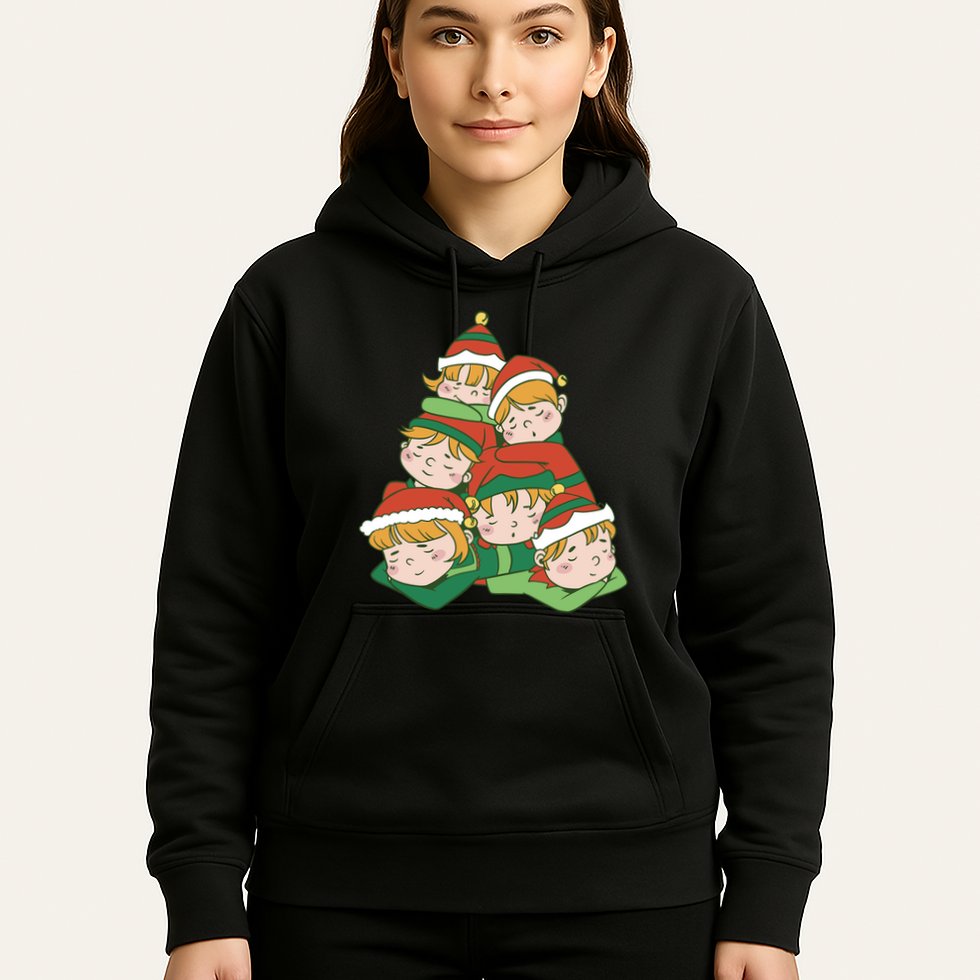 Sleepy Elves Cute Christmas Holiday Hoodie