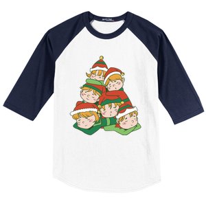 Sleepy Elves Cute Christmas Holiday Baseball Sleeve Shirt