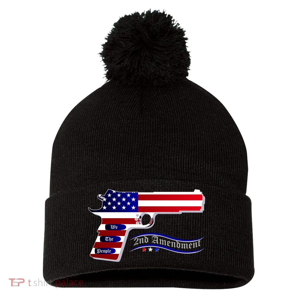 Second Amendment Support Hand Gun Pom Pom 12in Knit Beanie