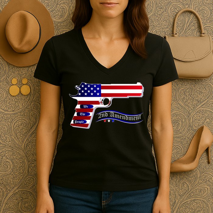 Second Amendment Support Hand Gun Women's V-Neck T-Shirt