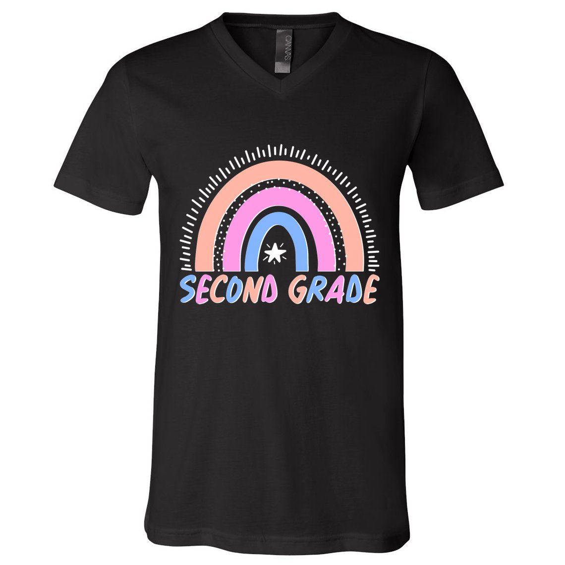 Second Grade Pastel Rainbow V-Neck T-Shirt