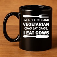 Secondhand Vegetarian Cows Eat Grass 11oz C Handle Ceramic Mug