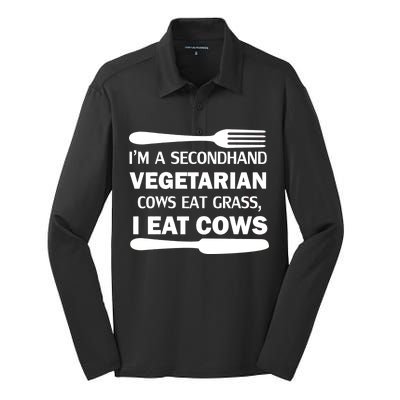 Secondhand Vegetarian Cows Eat Grass Silk Touch Performance Long Sleeve Polo