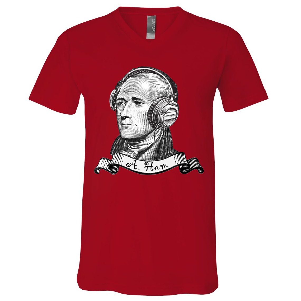 Secretary Alexander Hamilton A. Ham Headphones V-Neck T-Shirt