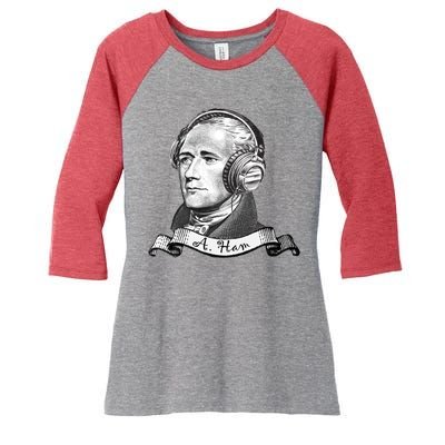 Secretary Alexander Hamilton A. Ham Headphones Women's Tri-Blend 3/4-Sleeve Raglan Shirt