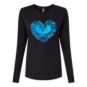 Secrets Blur Bird Heart Womens Cotton Relaxed Long Sleeve T-Shirt