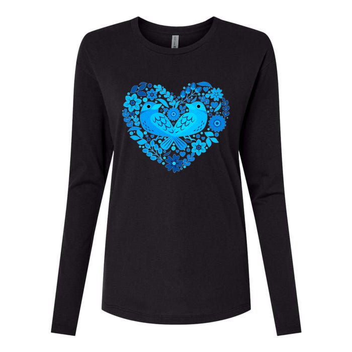 Secrets Blur Bird Heart Womens Cotton Relaxed Long Sleeve T-Shirt