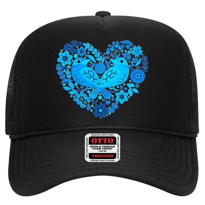 Secrets Blur Bird Heart High Crown Mesh Back Trucker Hat