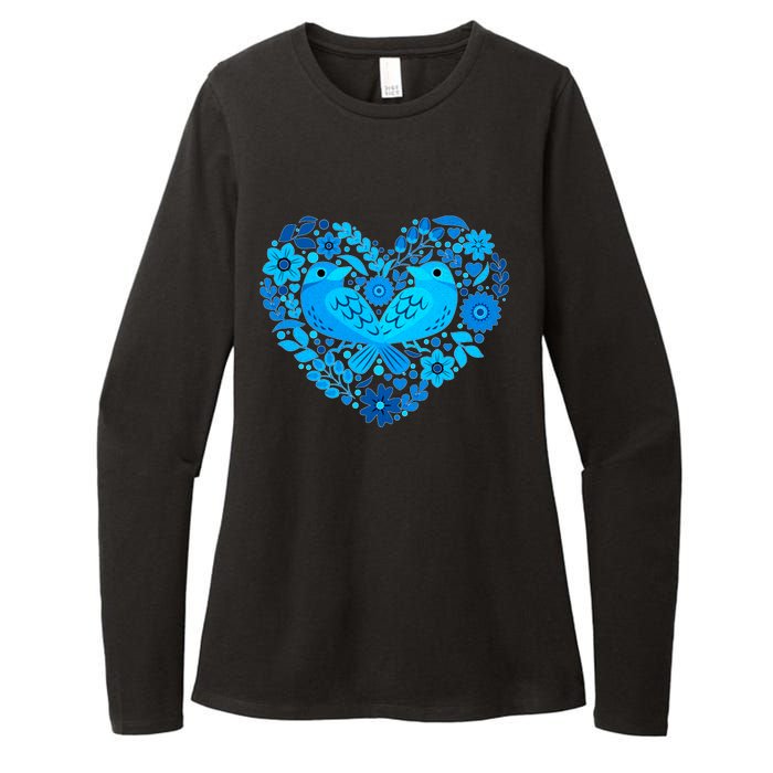 Secrets Blur Bird Heart Womens CVC Long Sleeve Shirt