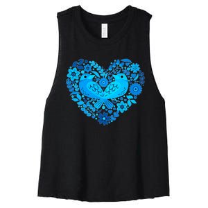 Secrets Blur Bird Heart Women's Racerback Cropped Tank