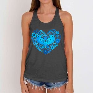 Secrets Blur Bird Heart Women's Knotted Racerback Tank