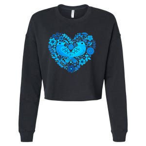 Secrets Blur Bird Heart Cropped Pullover Crew