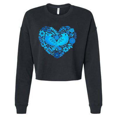 Secrets Blur Bird Heart Cropped Pullover Crew