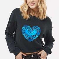 Secrets Blur Bird Heart Cropped Pullover Crew