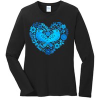 Secrets Blur Bird Heart Ladies Long Sleeve Shirt