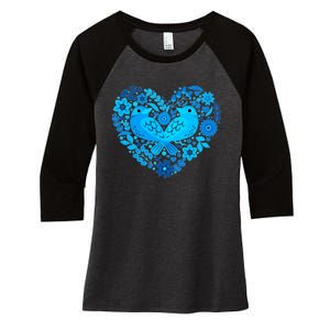 Secrets Blur Bird Heart Women's Tri-Blend 3/4-Sleeve Raglan Shirt