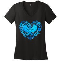 Secrets Blur Bird Heart Women's V-Neck T-Shirt