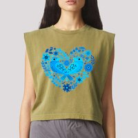 Secrets Blur Bird Heart Garment-Dyed Women's Muscle Tee