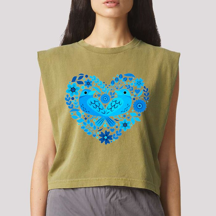 Secrets Blur Bird Heart Garment-Dyed Women's Muscle Tee